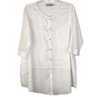 Cheyenne 100% Linen Tunic Top Button Front White … - image 1