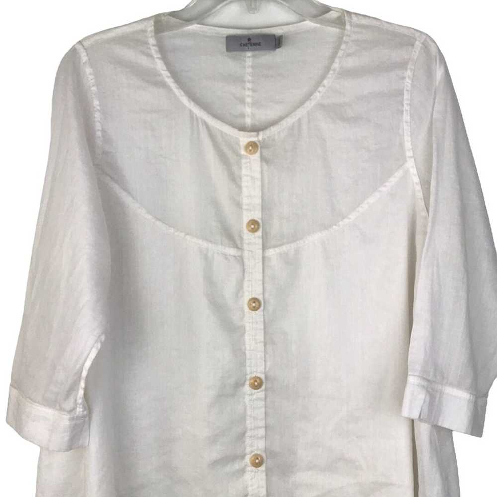 Cheyenne 100% Linen Tunic Top Button Front White … - image 2
