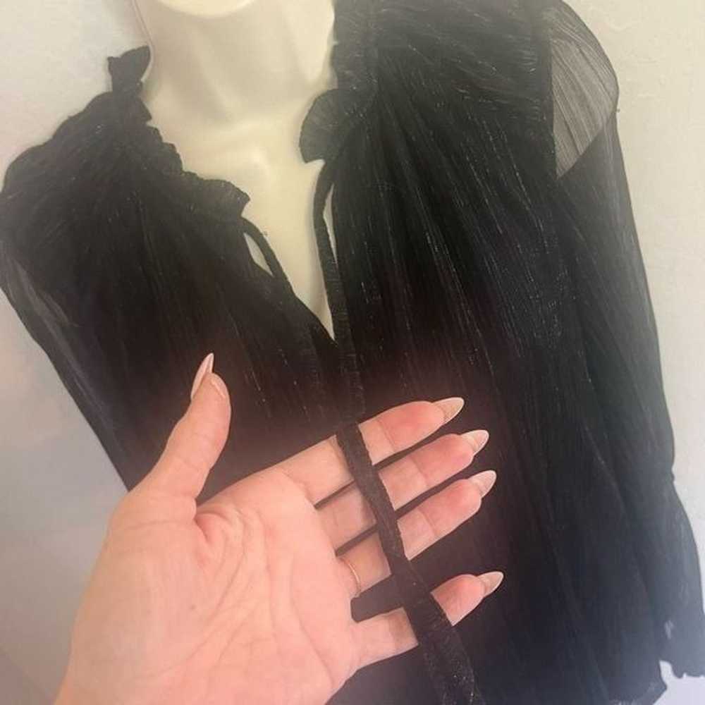 Joie Metallic split neck sheer sleeve blouse size… - image 4