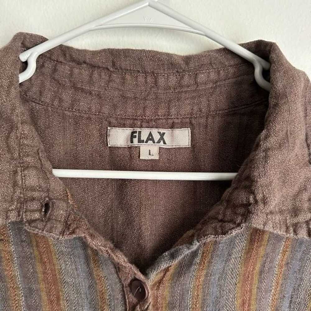 Flax Linen Bias Back Tunic Button Front Top Brown… - image 3