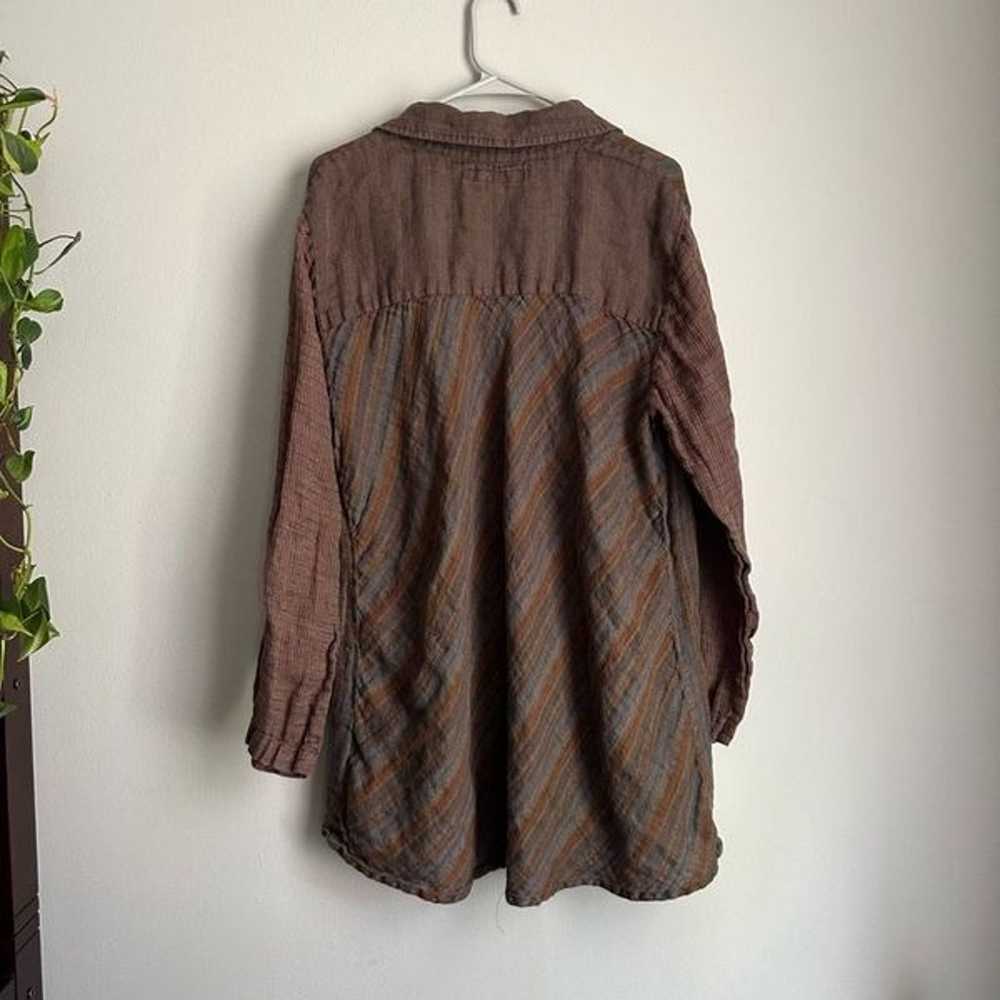 Flax Linen Bias Back Tunic Button Front Top Brown… - image 5