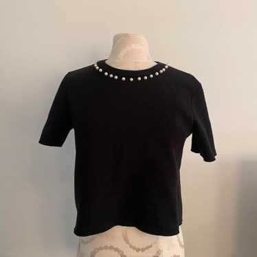 Zara black faux pearl neckline blouse