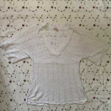 sheer knit white v neck blouse - image 1