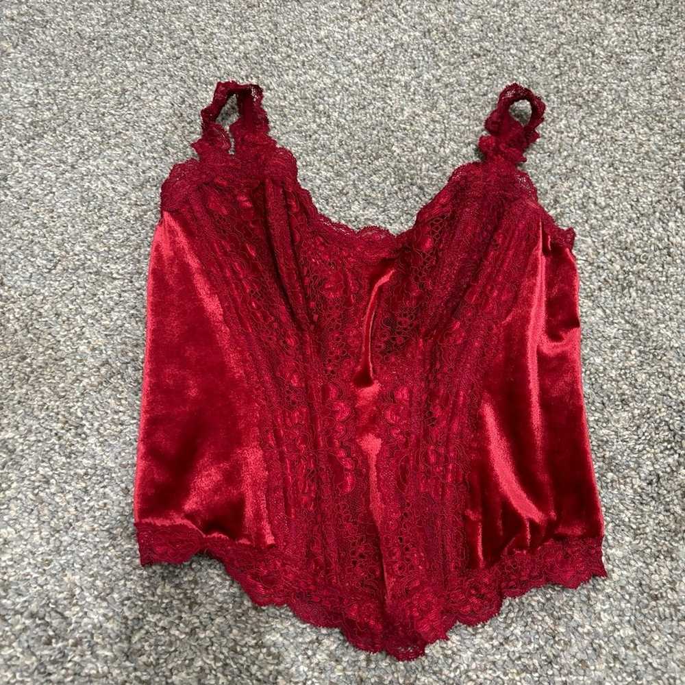 Y2k velvet velour lace red Victoria’s Secret bust… - image 2