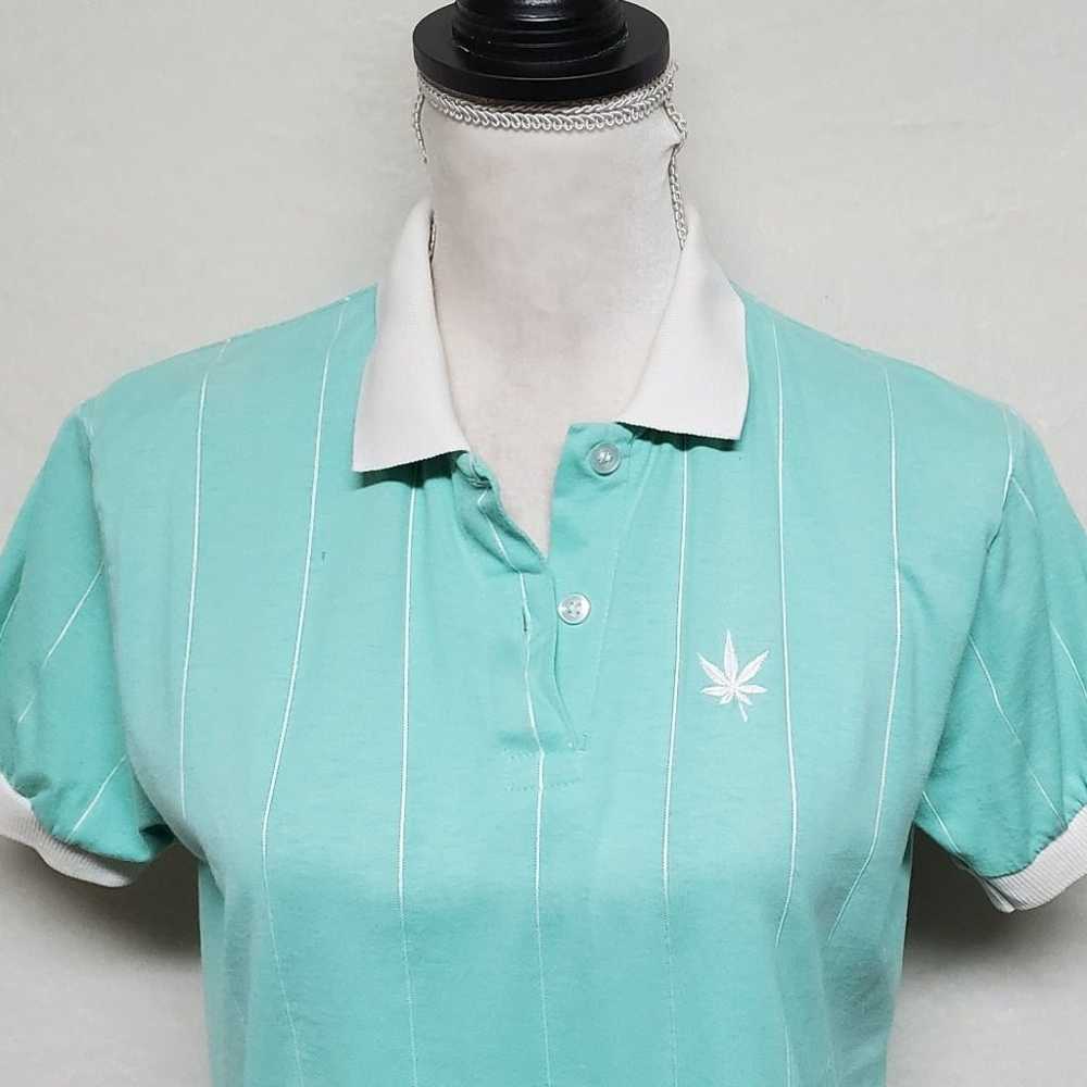 70s Vintage Boast Weed Leaf Embroidered Aqua Whit… - image 4