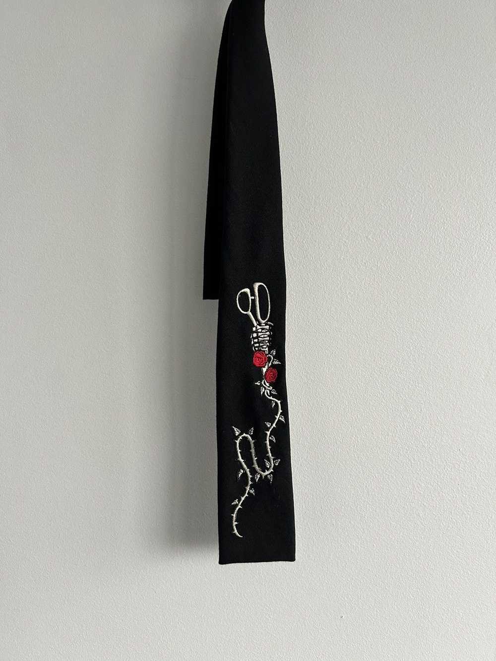 Yohji Yamamoto Rose Embroidered Wool Square Tie - image 1