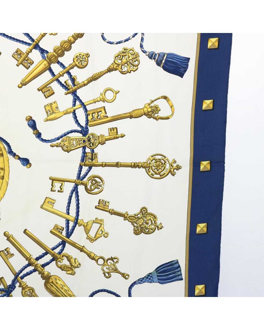 Hermes Silk Navy Scarf with Key Motif Pattern - F… - image 7