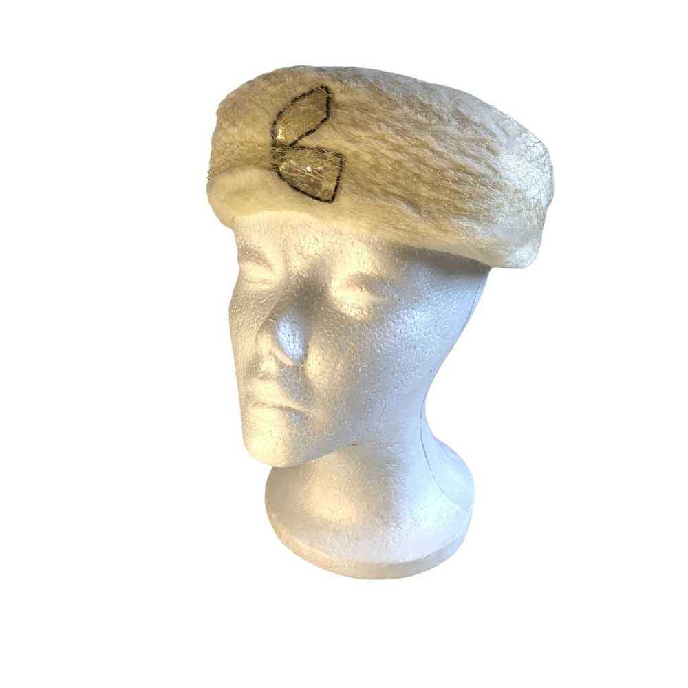 Unkwn Vintage Ladies Pillbox Hat & Cream Sequins … - image 1