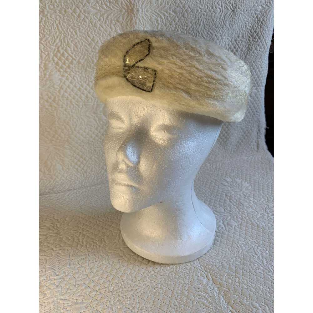 Unkwn Vintage Ladies Pillbox Hat & Cream Sequins … - image 9