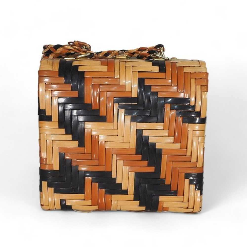 Vintage 50/60s Wicker Woven Cane Box Handbag Purs… - image 1