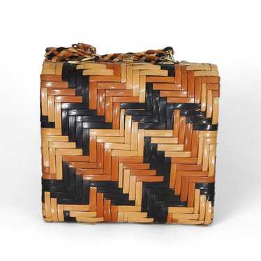 Vintage 50/60s Wicker Woven Cane Box Handbag Purs… - image 1
