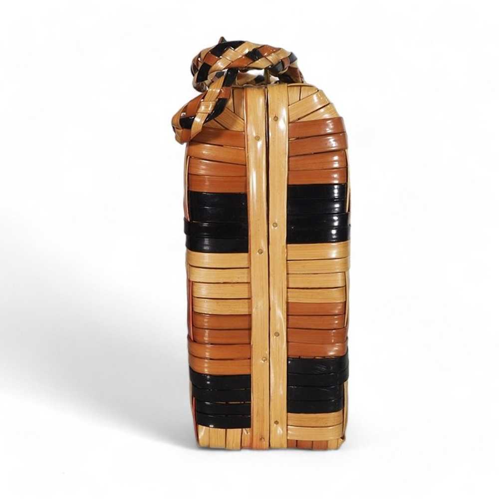 Vintage 50/60s Wicker Woven Cane Box Handbag Purs… - image 4