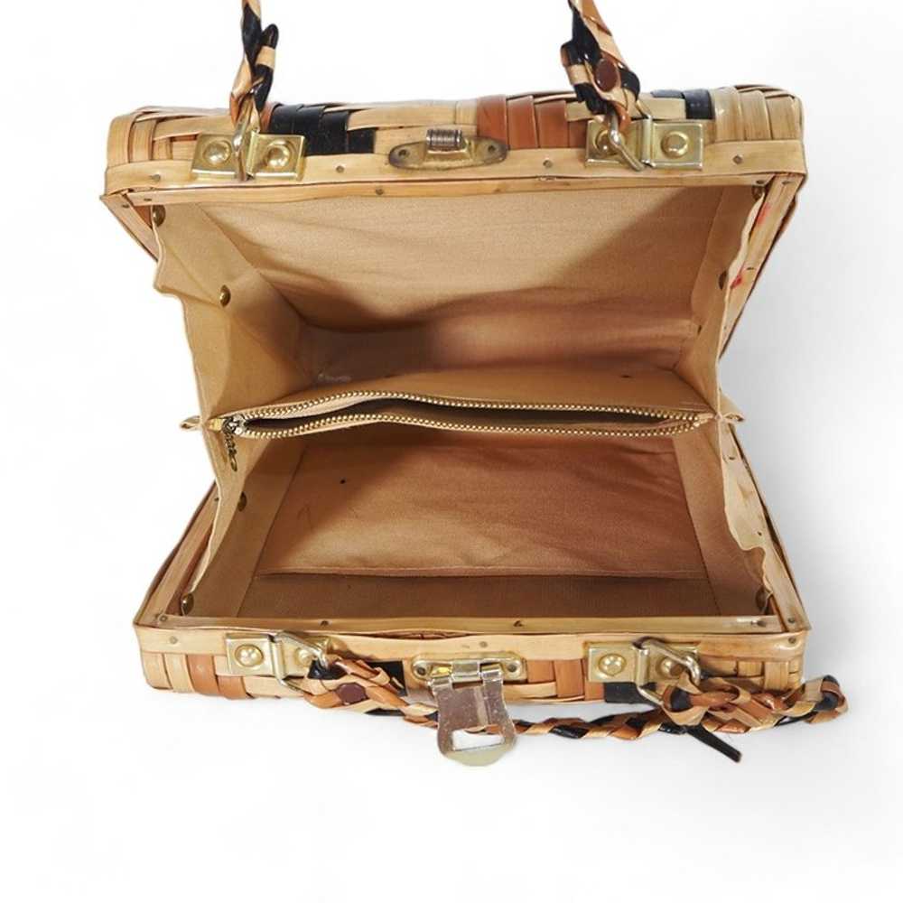 Vintage 50/60s Wicker Woven Cane Box Handbag Purs… - image 7