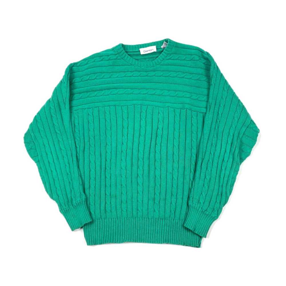 Vintage VTG 90s Green Cable Knit Sweater Adult La… - image 1