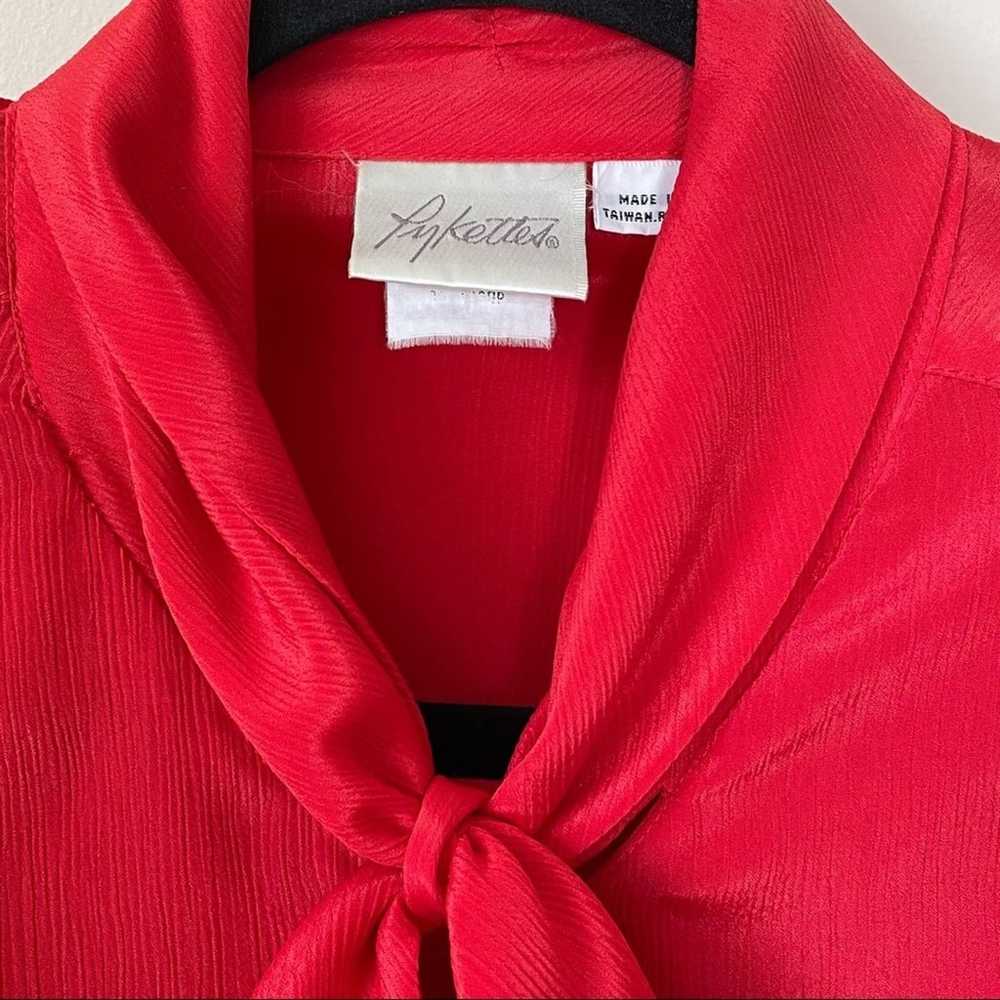VINTAGE red tie neck long sleeve silky blouse fit… - image 2