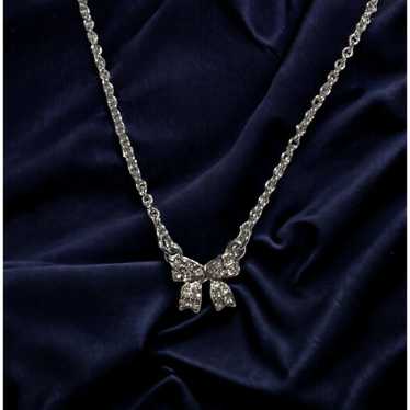 Other Minimalist Silver Rhinestone Bow Necklace