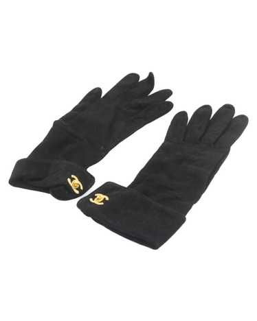 Chanel COCO Mark Gloves Suede Black Gold CC