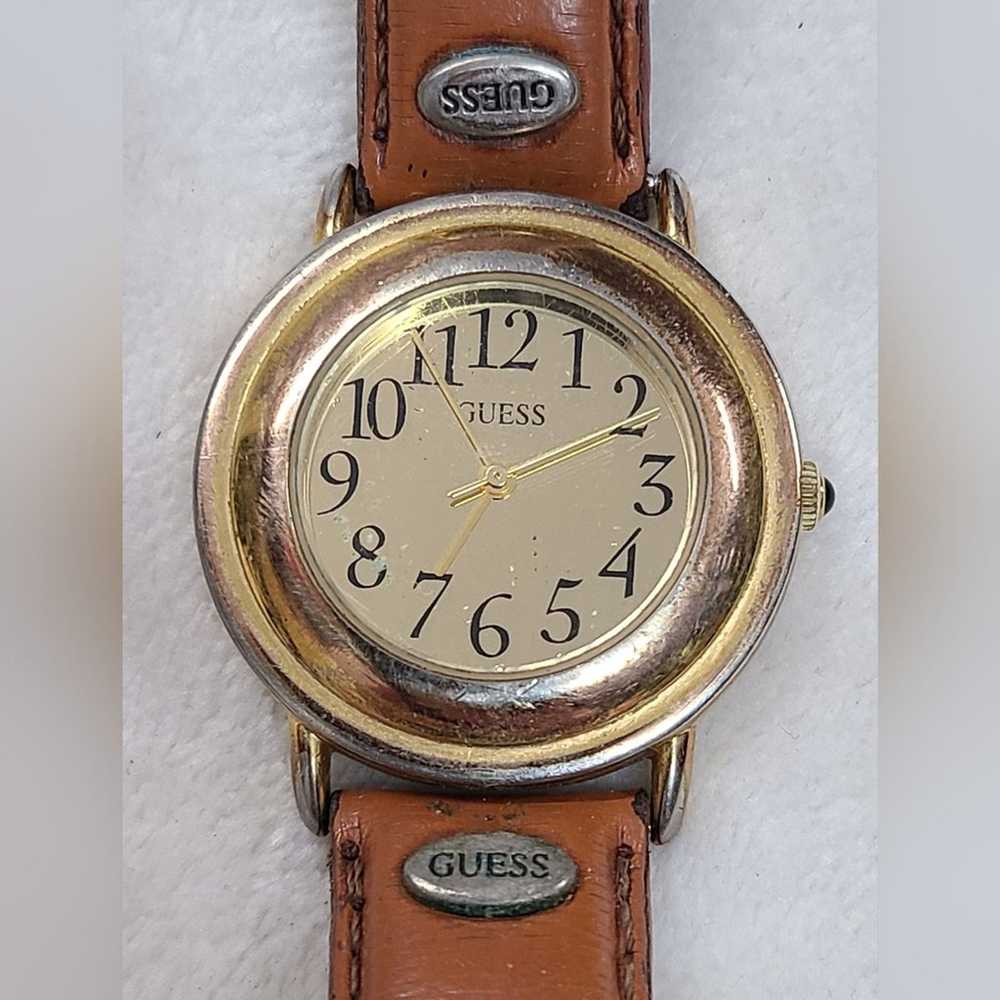 Vintage 90s Guess Women's Gold Tone Watch On Tan … - image 1
