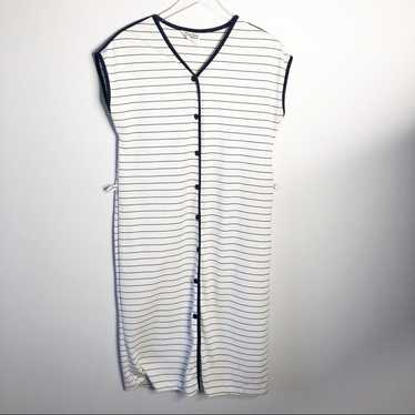 MariLynn Fashion Stripe Midi Dress White Navy Vint
