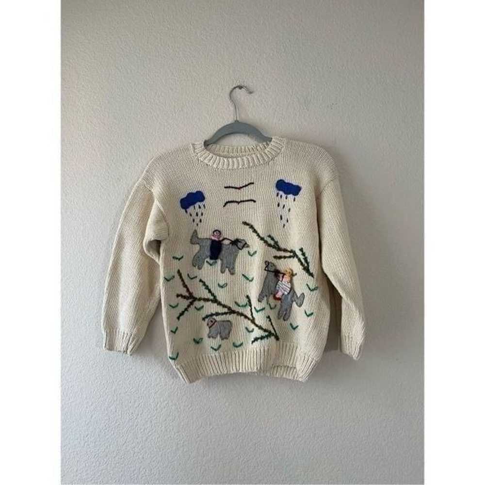 Vintage 80s Hand Knit Peruvian Folk Sweater With … - image 1