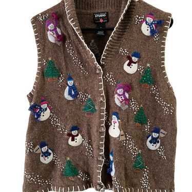 Vintage embroidered beaded christmas sweater vest