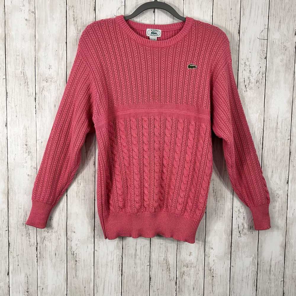 Vintage Izod Lacoste Pink Cable Knit Long Sleeve … - image 2