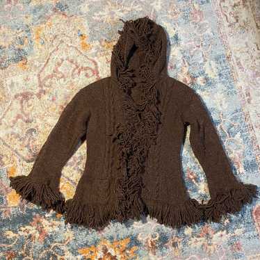 Vintage brown y2k grunge / whimsigoth knit fringe 