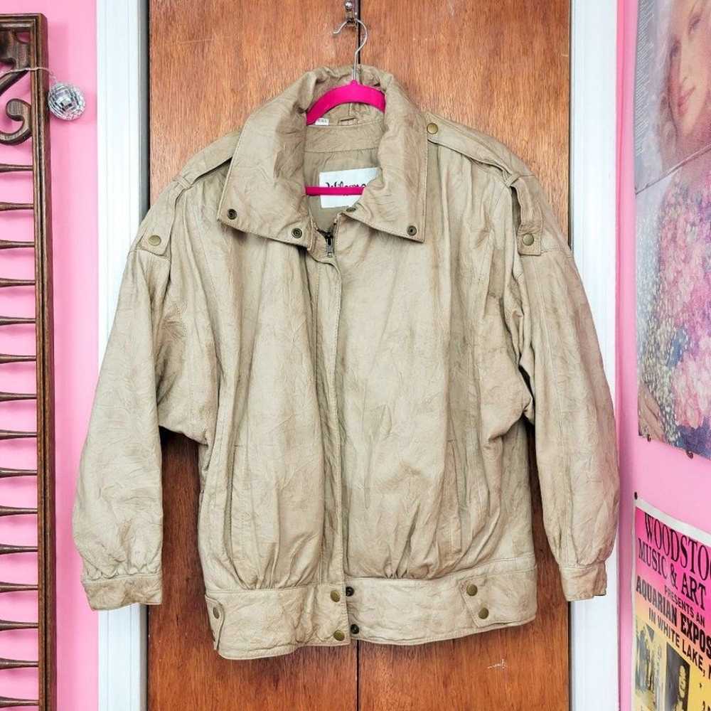 Vintage 80s Wilsons Beige Leather Bomber Jacket - image 3