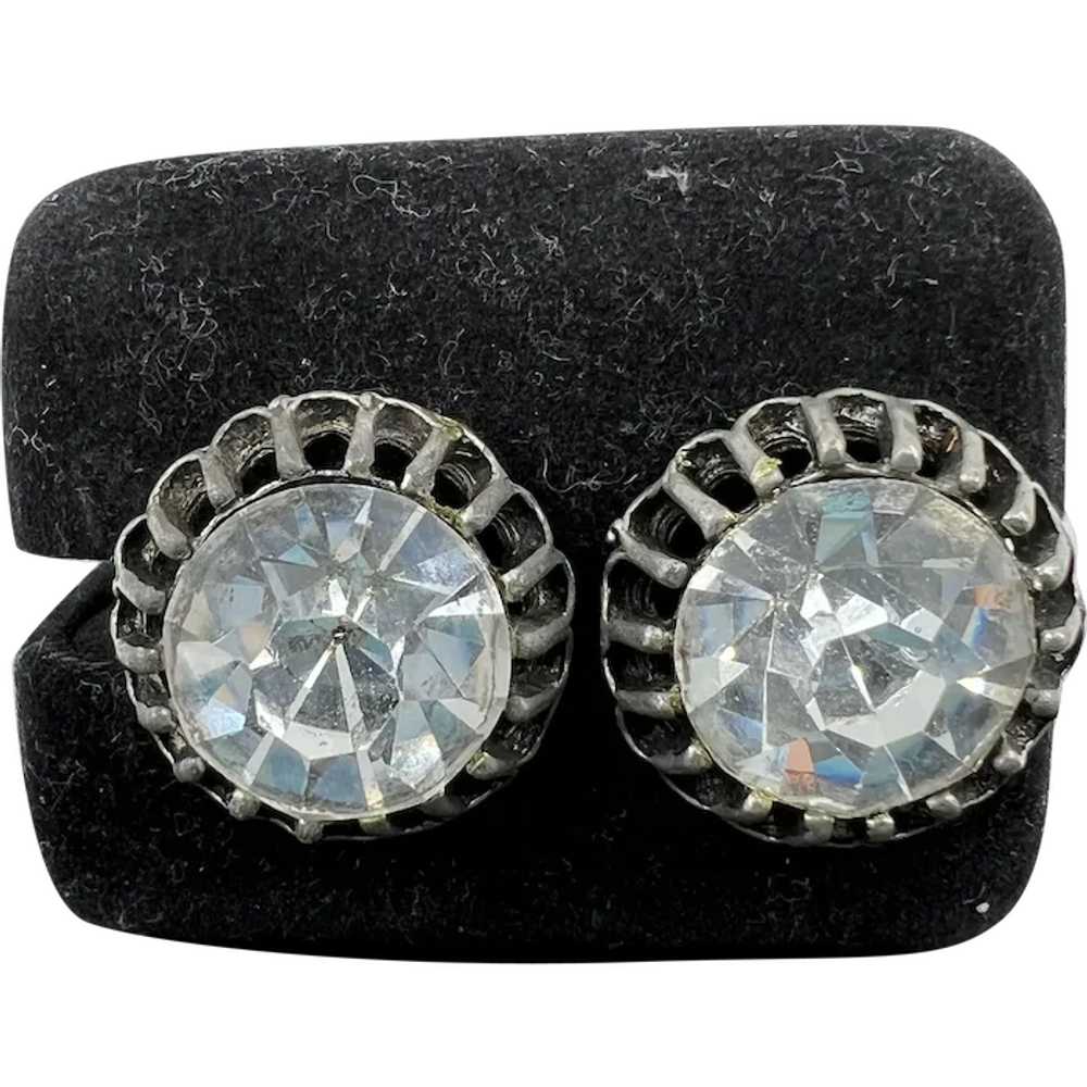 Vintage Large Faceted Faux Rhinestone Cufflinks - image 1