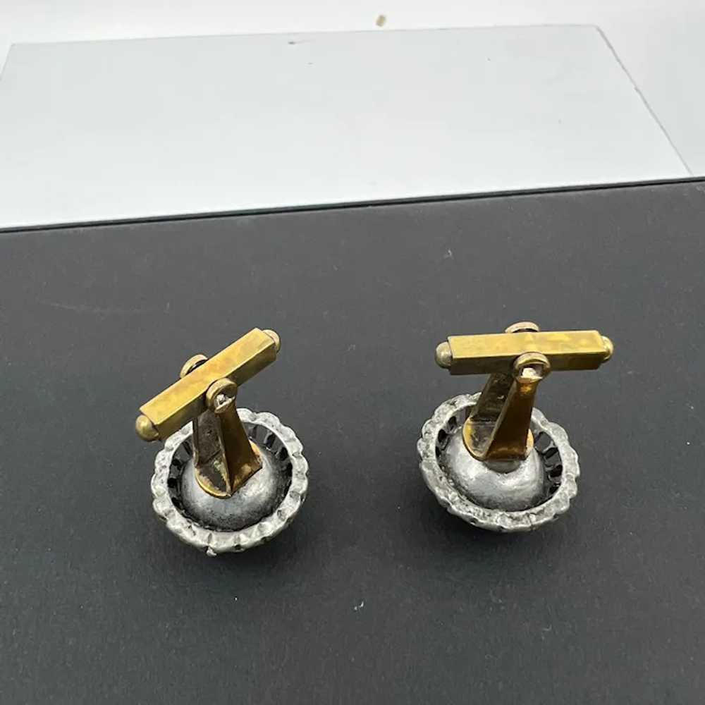 Vintage Large Faceted Faux Rhinestone Cufflinks - image 2