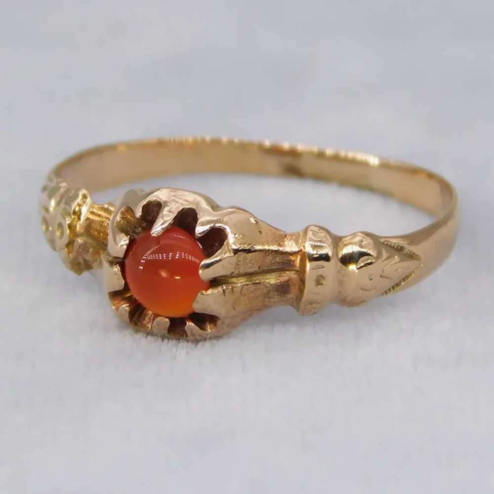 Antique 14K Yellow Gold Carnelian Cabochon Band R… - image 2