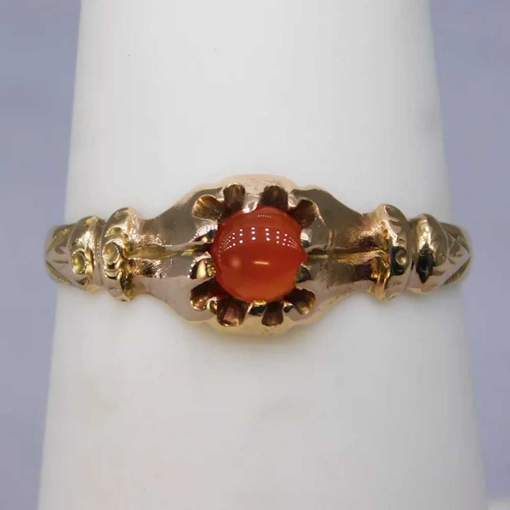 Antique 14K Yellow Gold Carnelian Cabochon Band R… - image 4
