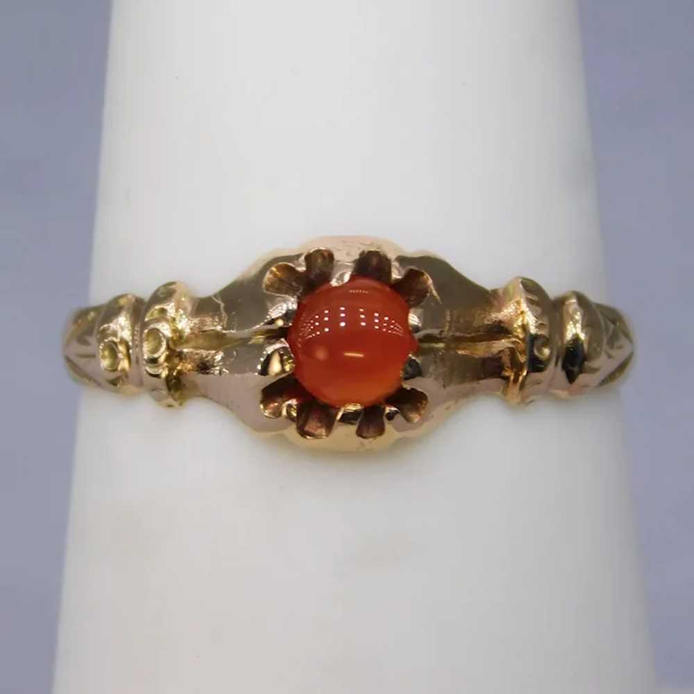 Antique 14K Yellow Gold Carnelian Cabochon Band R… - image 5