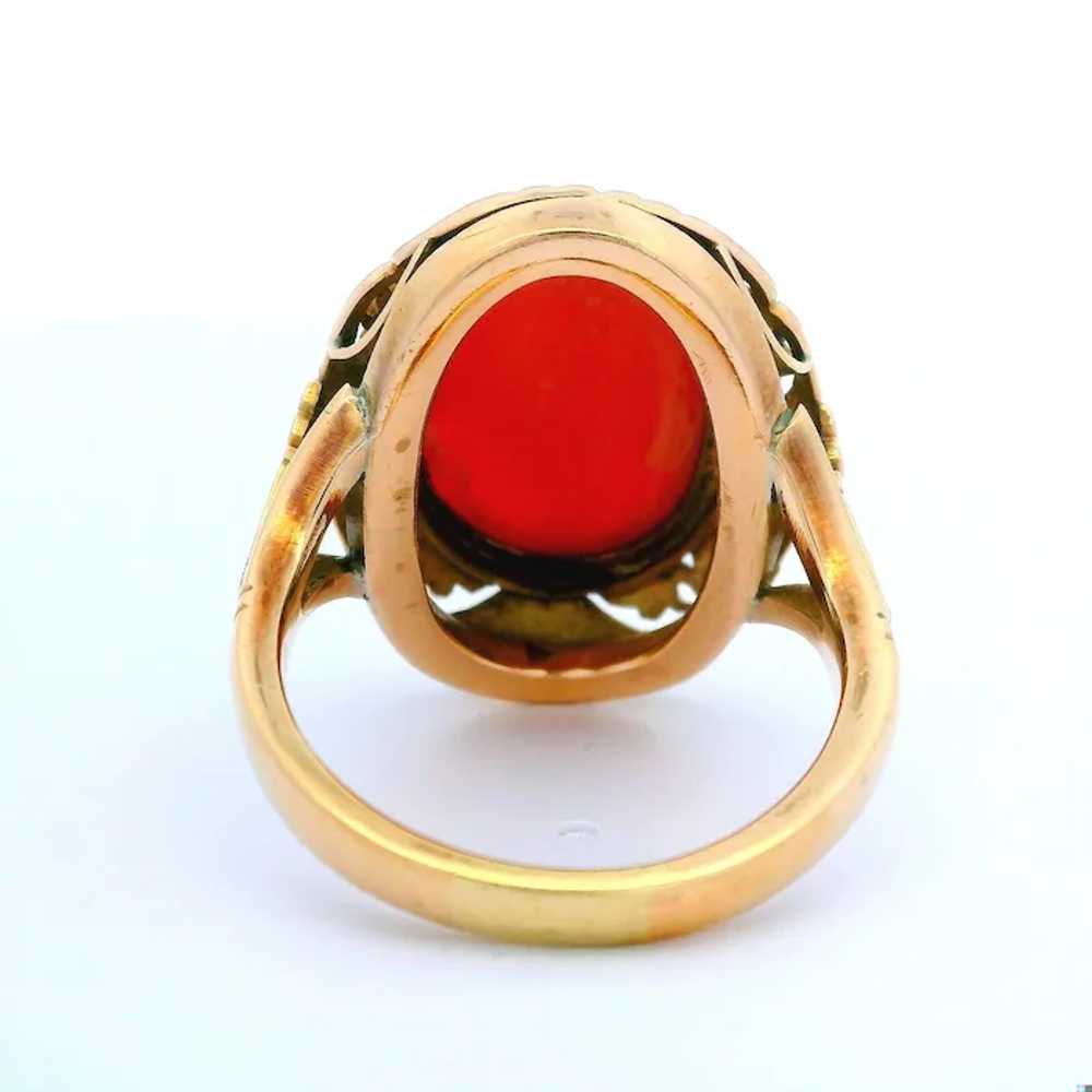 Vintage 14k Yellow Gold Bezel Coral Cabochon Etch… - image 7