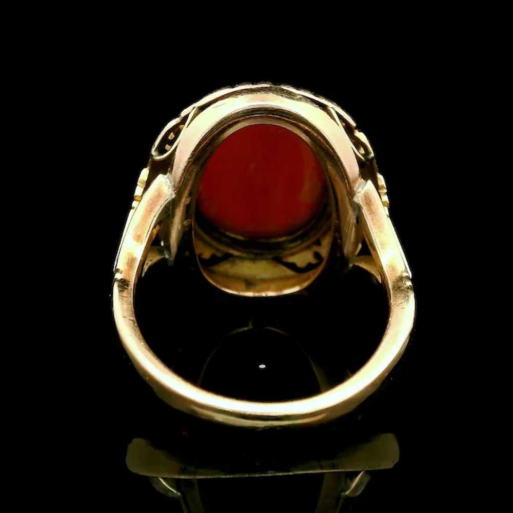 Vintage 14k Yellow Gold Bezel Coral Cabochon Etch… - image 8