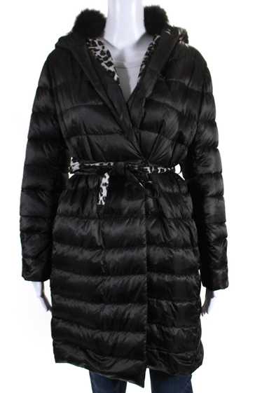 'S Max Mara Womens Fur Trim Hooded Belted Button D