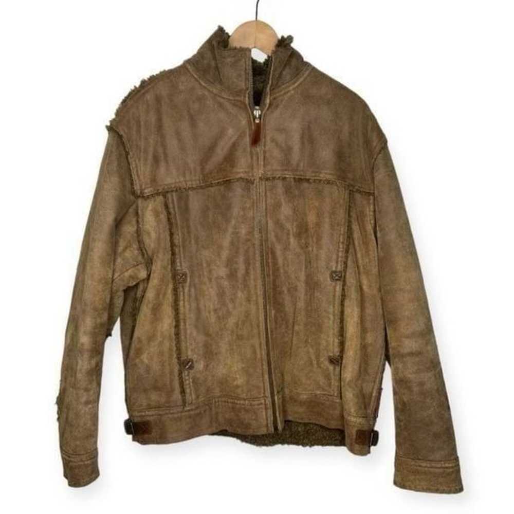 Guess Vintage Leather Coat Fleece Sherpa Lined He… - image 1