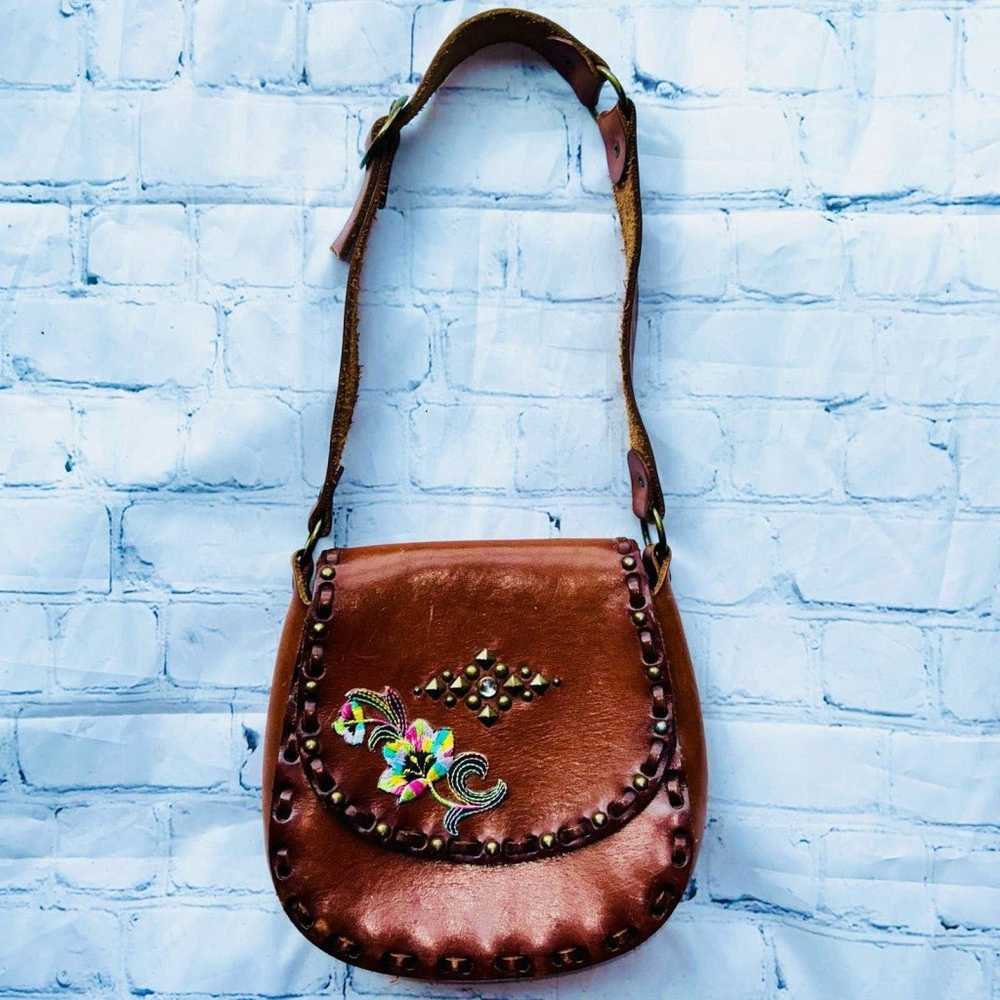 Vintage Hand Tooled Leather Hippie Boho Style Pur… - image 1