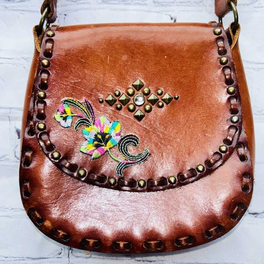 Vintage Hand Tooled Leather Hippie Boho Style Pur… - image 2