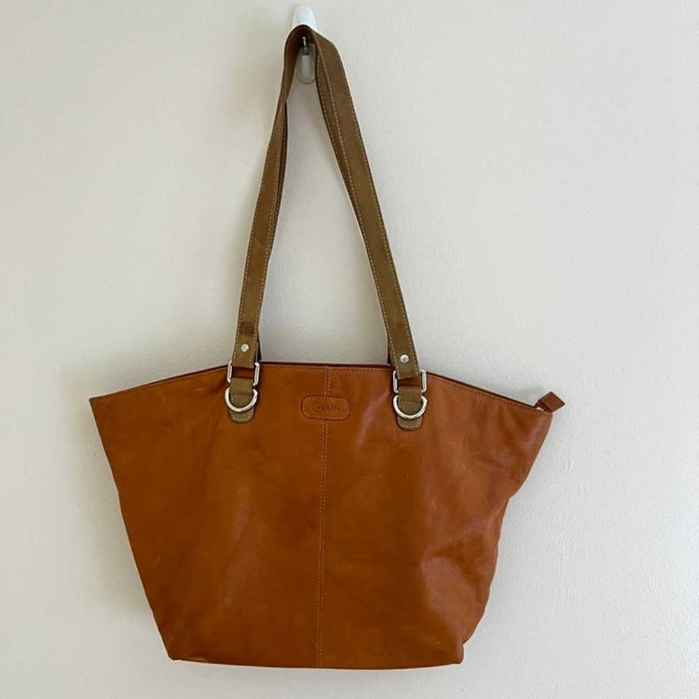 Vintage Genuine Leather bag, Brown cognac leather… - image 1