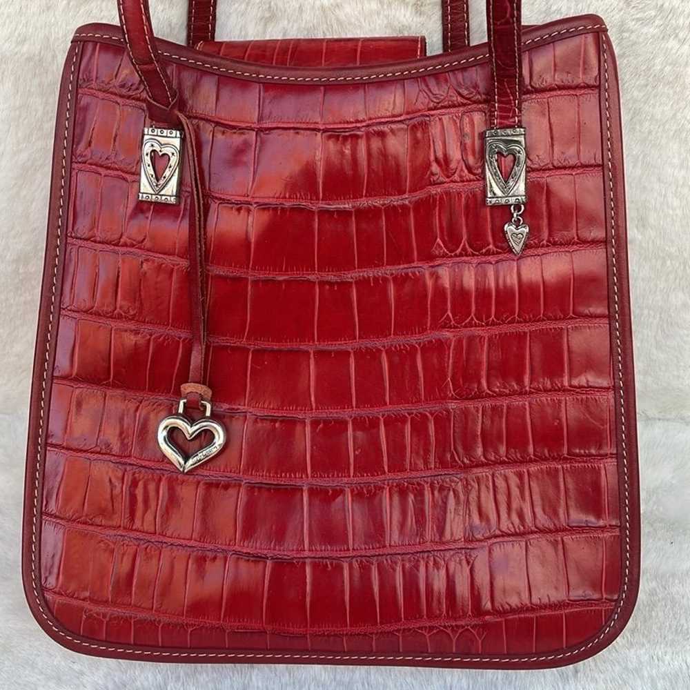 EUC Brighton Vintage Croc Leather Red Shoulder Ba… - image 12