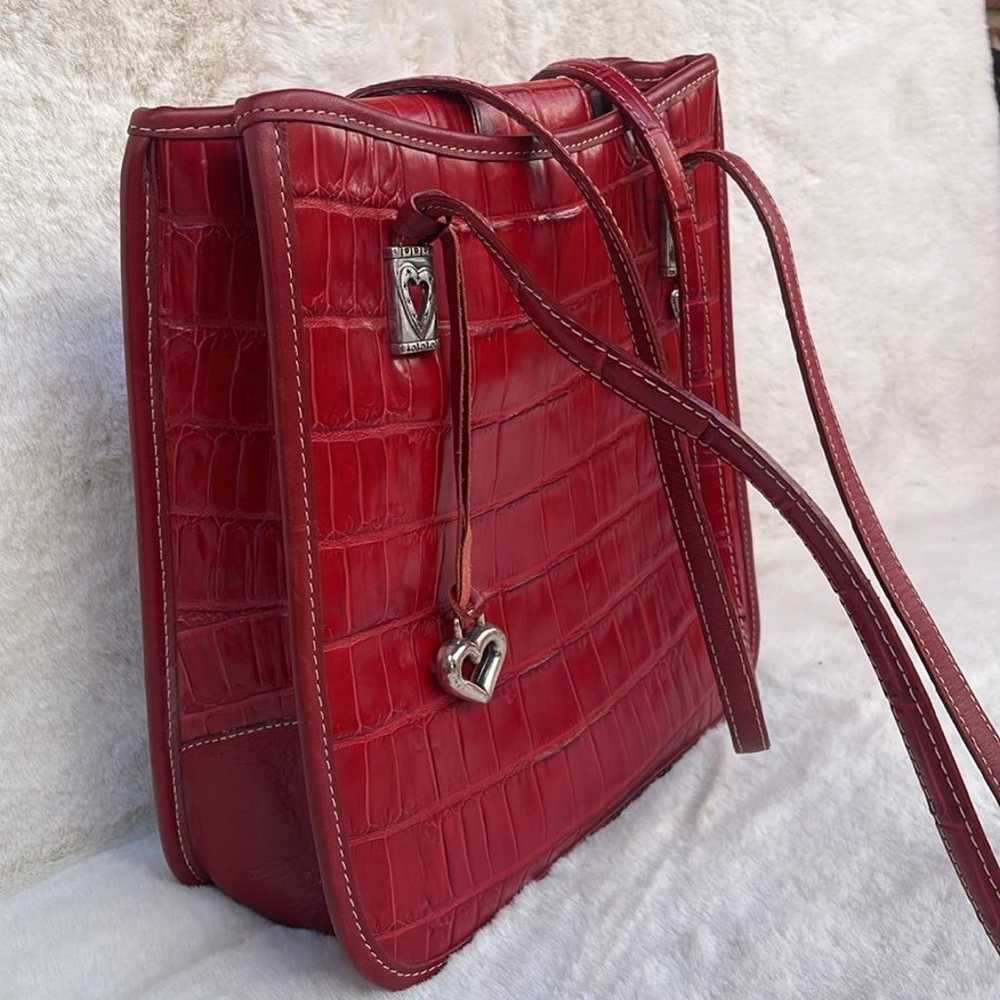 EUC Brighton Vintage Croc Leather Red Shoulder Ba… - image 1