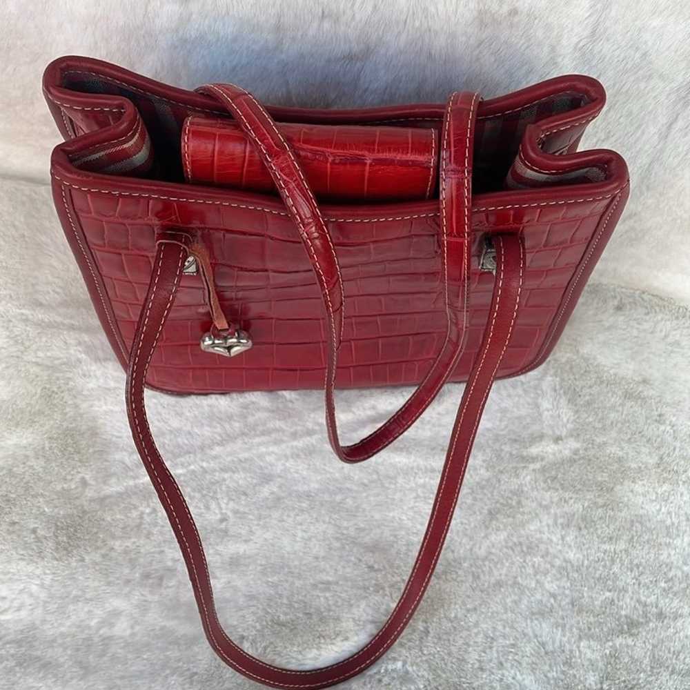 EUC Brighton Vintage Croc Leather Red Shoulder Ba… - image 3