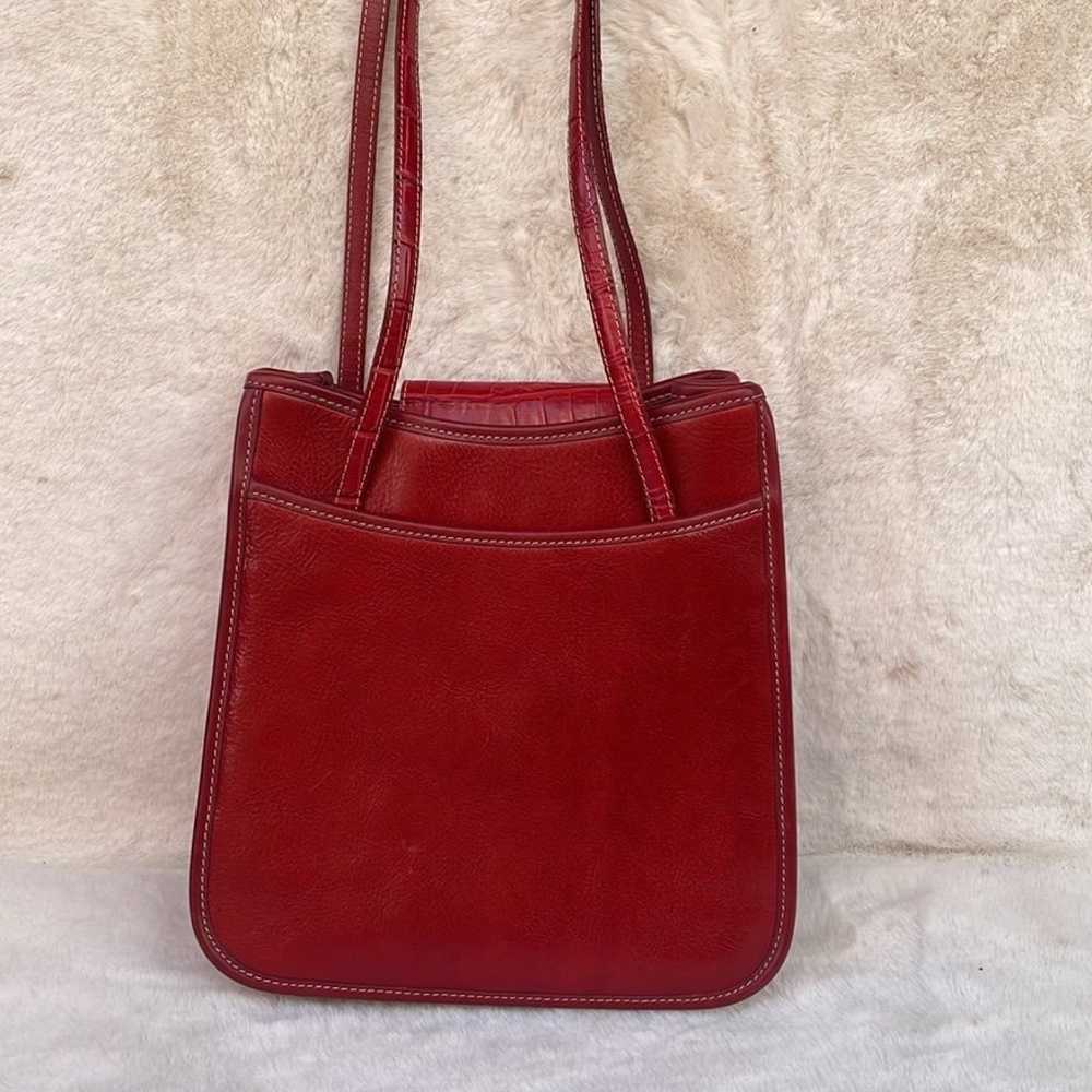 EUC Brighton Vintage Croc Leather Red Shoulder Ba… - image 4