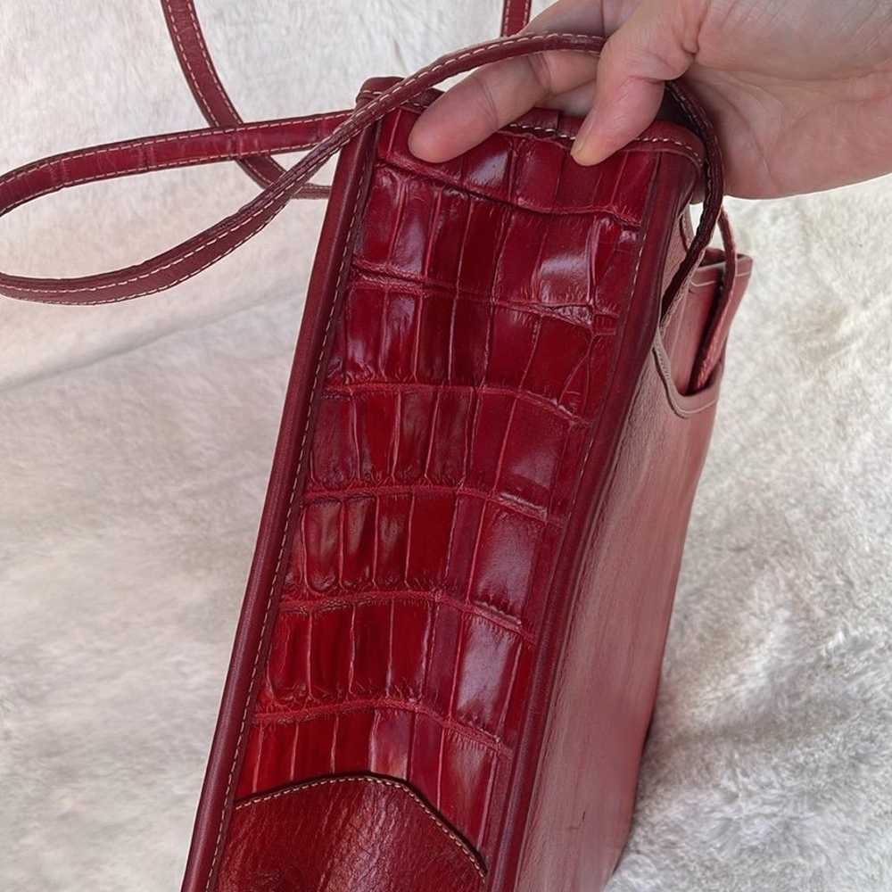 EUC Brighton Vintage Croc Leather Red Shoulder Ba… - image 5