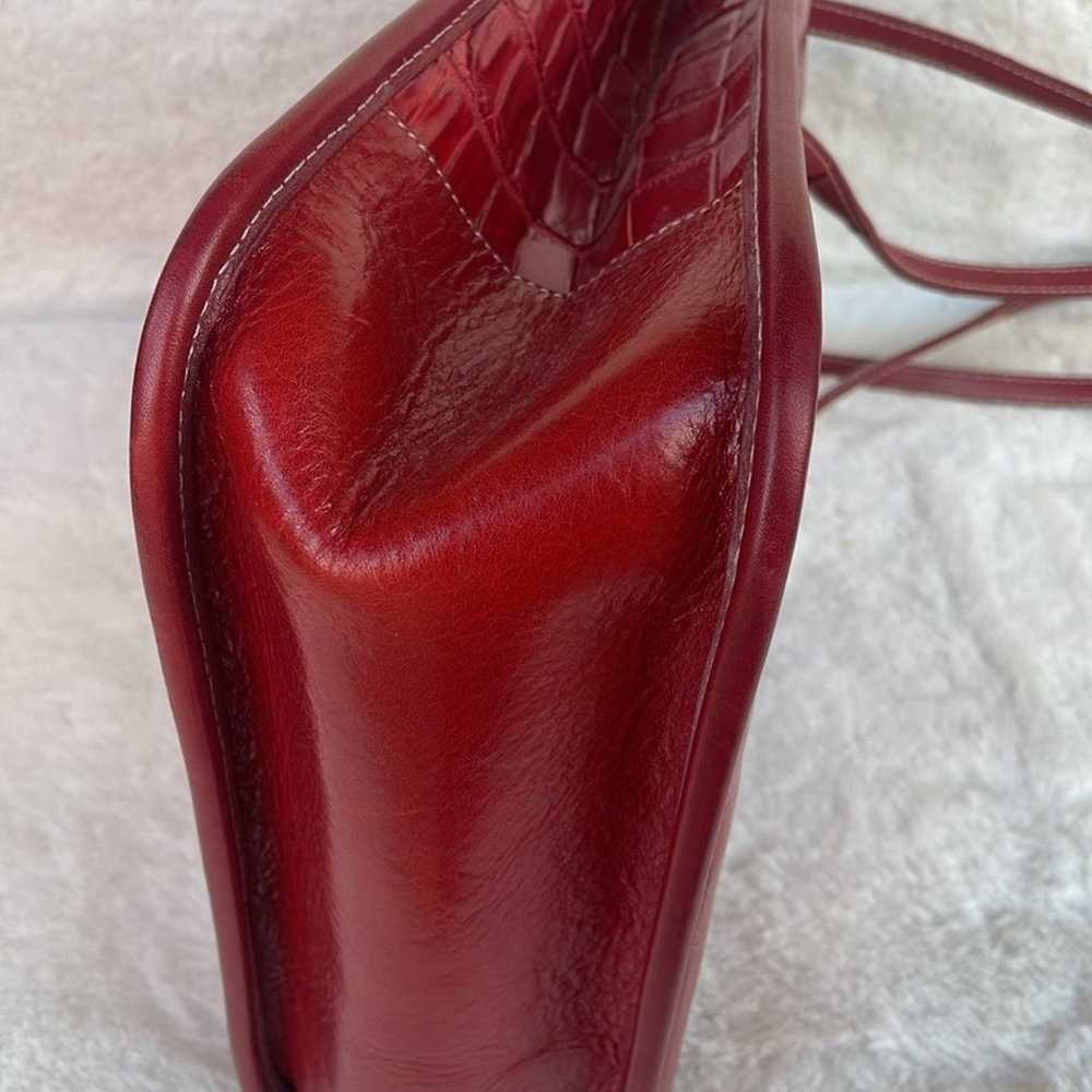 EUC Brighton Vintage Croc Leather Red Shoulder Ba… - image 8