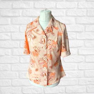 Vintage 70s Dagger Collar Short Sleeved Shirt: Pa… - image 1