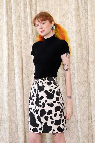 Cow Print Denim Skirt XS