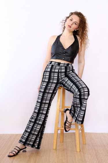 Monochrome Textured Plaid Flares L