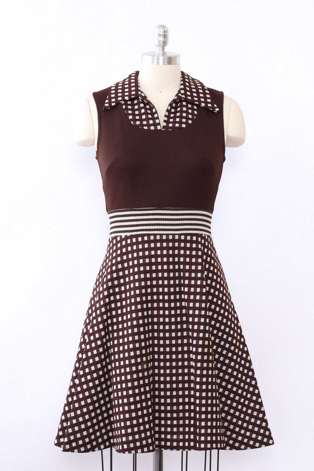 Checkered Chocolate Dress and Jacket Ensemble S/M - image 1